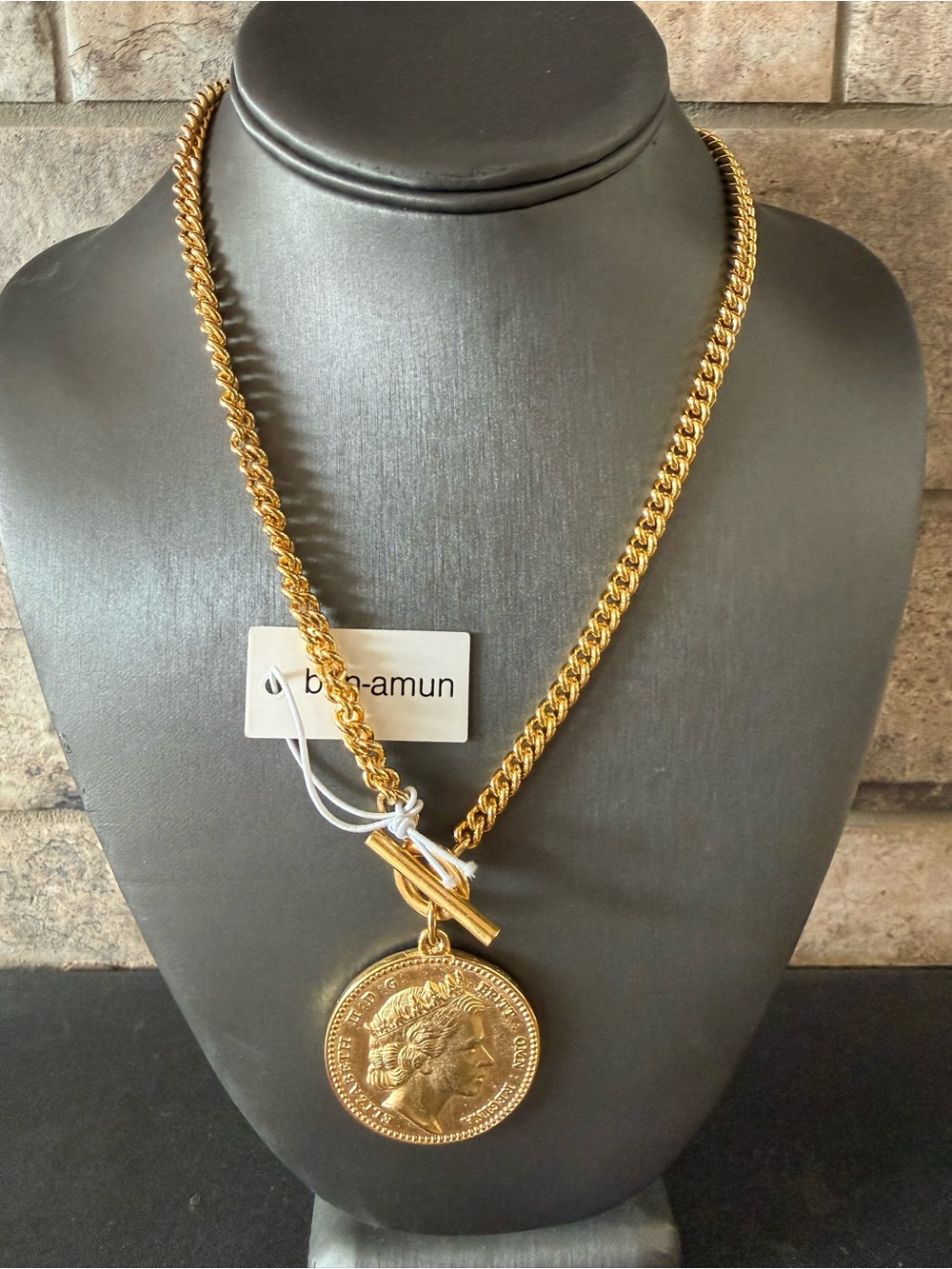 Ben-Amun Gold over Sterling Queen Elizabeth Coin Pendant Toggle Necklace